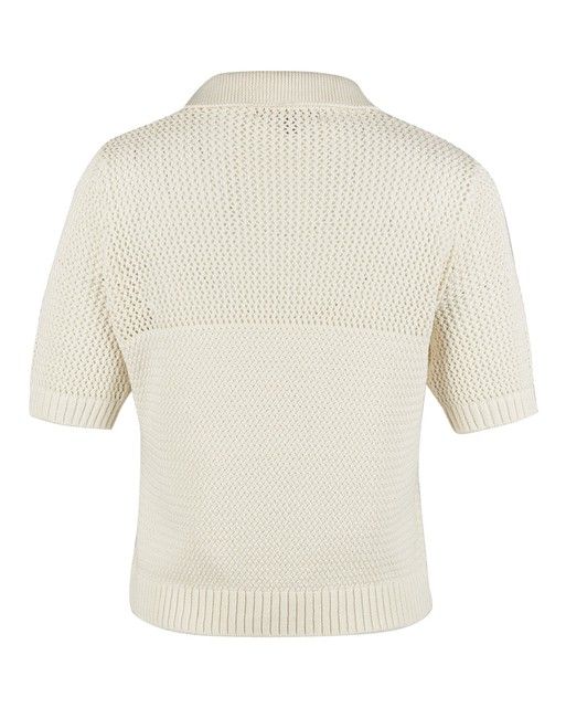Mesh Stitch White Knitted Polo Top | Oliver Bonas US
