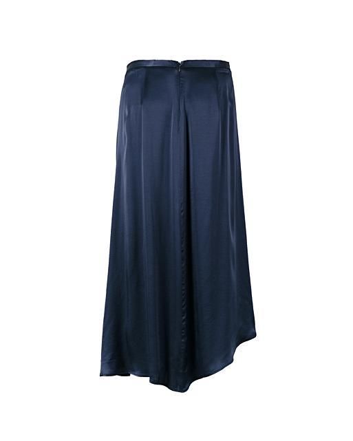 Luna Navy Satin Asymmetric Wrap Skirt | Oliver Bonas